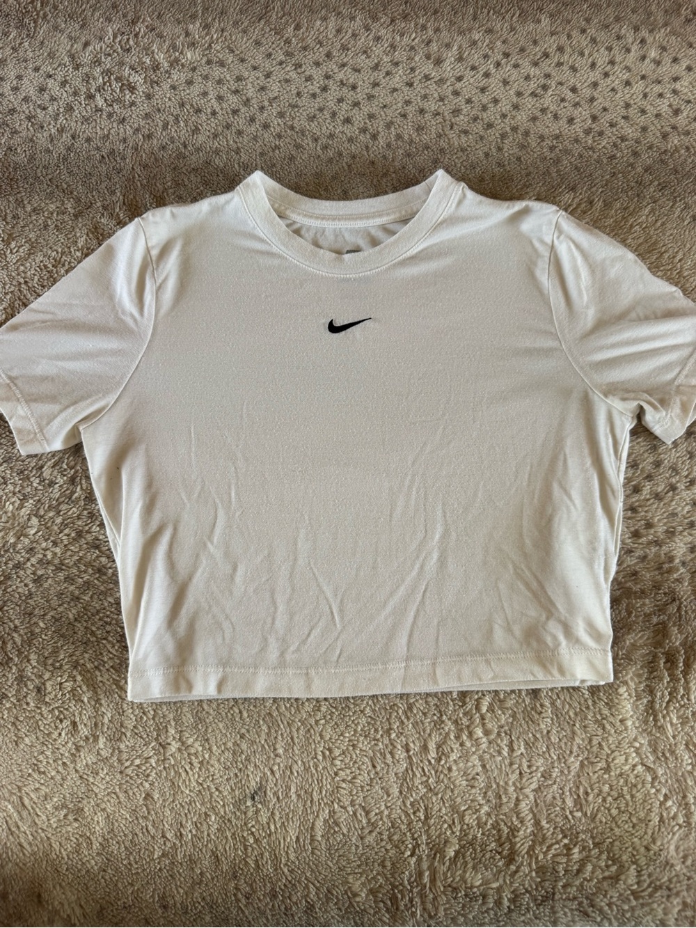 Nike Women's White Cropped Tee with Black Swoosh